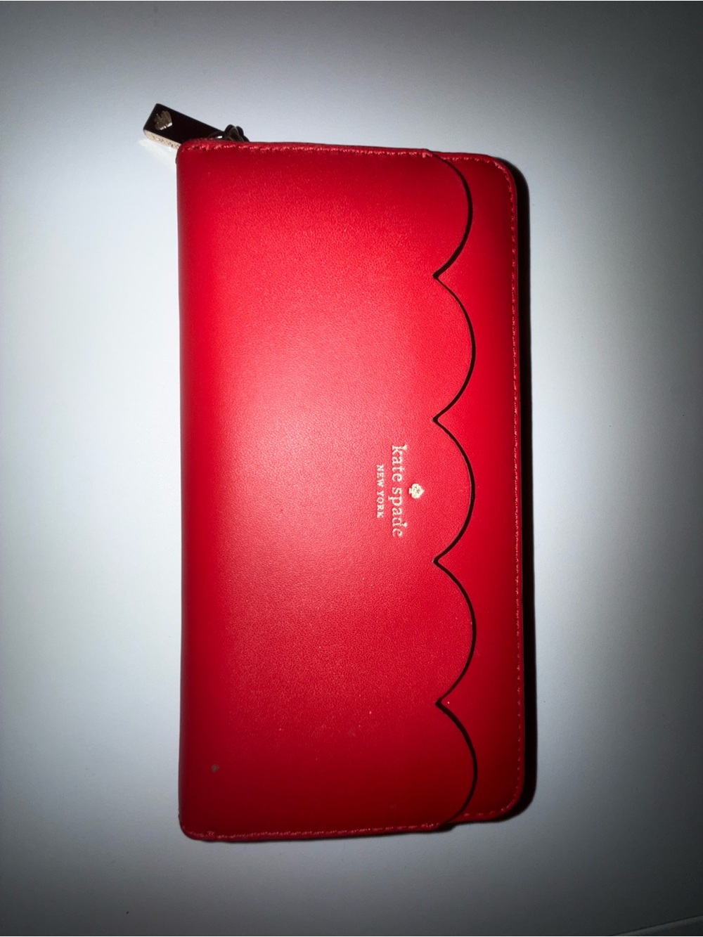 kate spade Red Scallop-Trim Zip Around Wallet